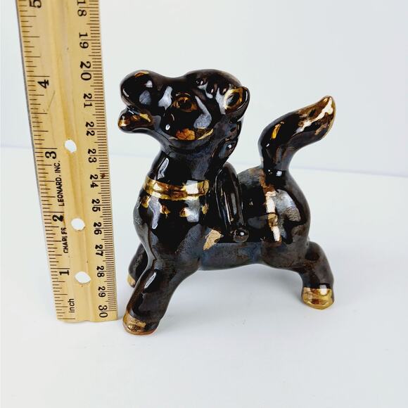 Redware VTG Brown Ceramic Donkey Figurine Gold Accents Shelf Styling MCM - Picture 6 of 9